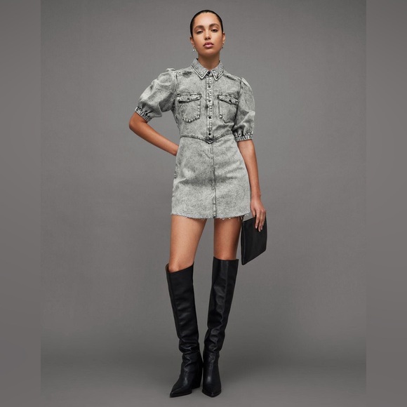 All Saints Jackie Denim Mini Dress Size 8 - Picture 2 of 12